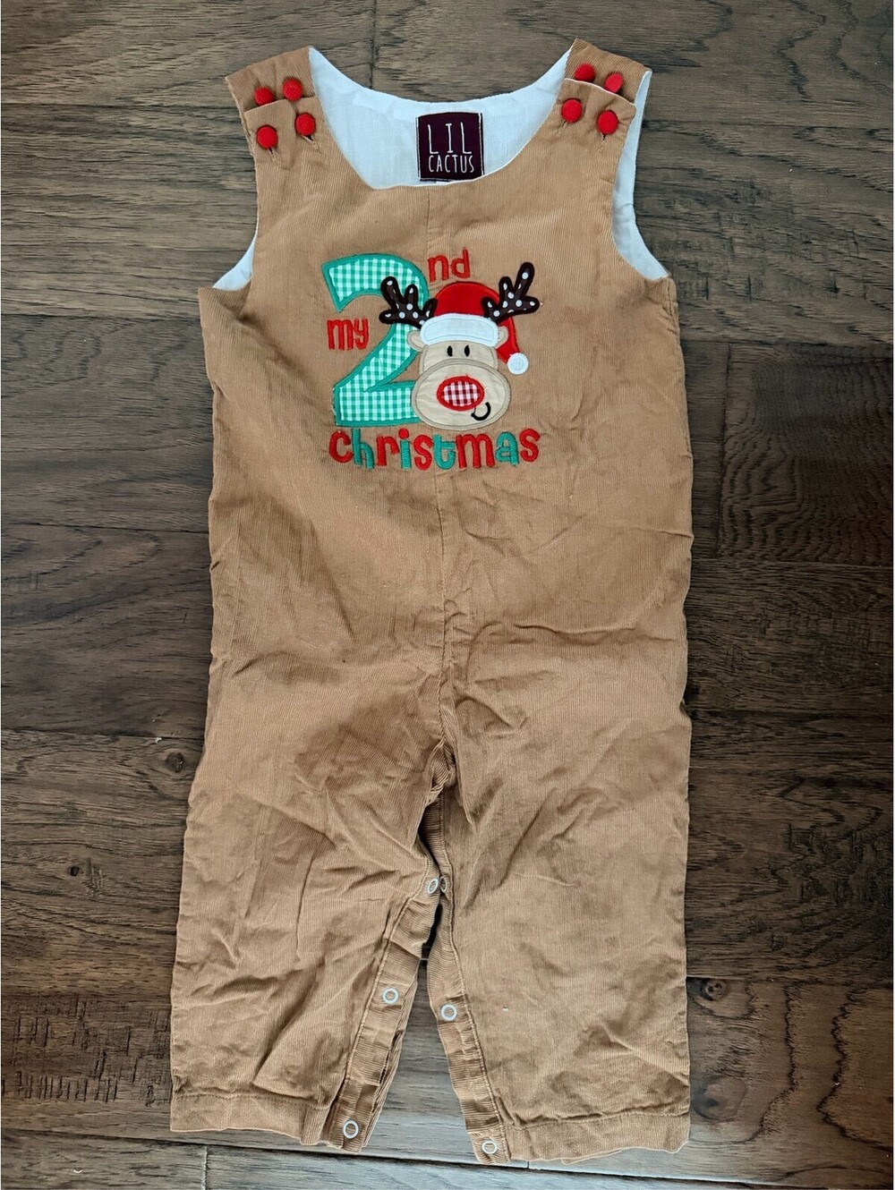 Lil Cactus Baby Boy Brown Corduroy My 2nd Christmas Reindeer Overalls (0001)